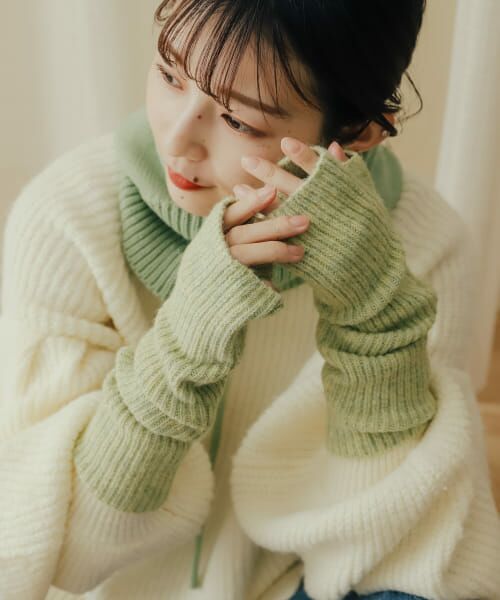 ＊＊SENSE OF PLACE by URBAN RESEARCH / センスオブプレイス バイ アーバンリサーチ 手袋 | リサイクルMIXヤーンアームウォーマー（LIME）