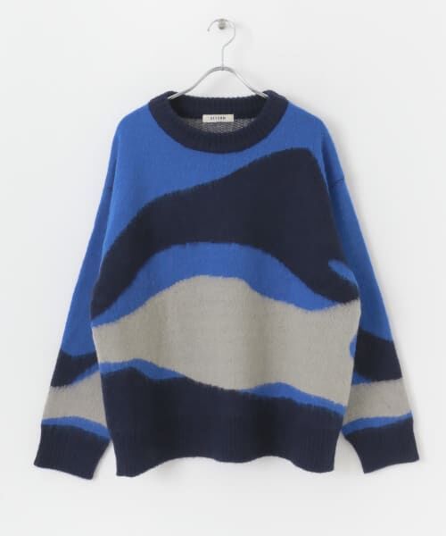 ＊＊SENSE OF PLACE by URBAN RESEARCH / センスオブプレイス バイ アーバンリサーチ ニット・セーター | モヘアライクカラフルジャガードニットトップ（BLUE）