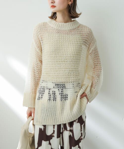 ＊＊SENSE OF PLACE by URBAN RESEARCH / センスオブプレイス バイ アーバンリサーチ ニット・セーター | メッシュルーズセーター（IVORY）