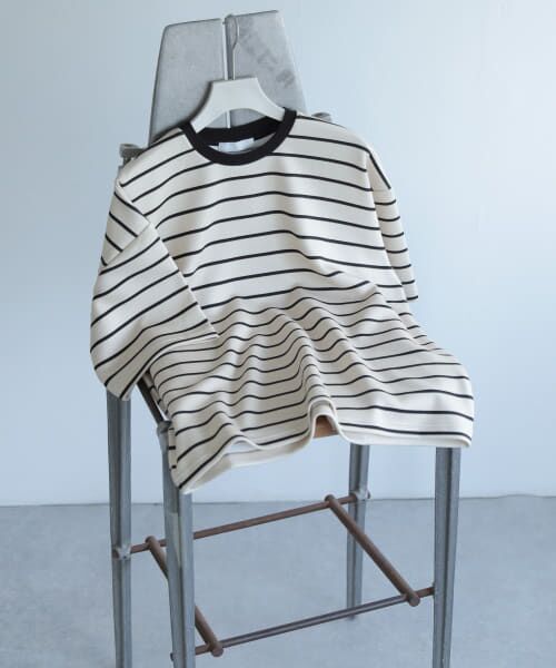 ＊＊SENSE OF PLACE by URBAN RESEARCH / センスオブプレイス バイ アーバンリサーチ Tシャツ | ボーダーダンボールポンチTシャツ(5分袖)（GRG×BLK）