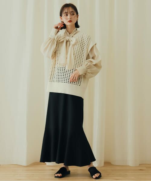 セール】 ホールメッシュキーネックニットベスト （ベスト