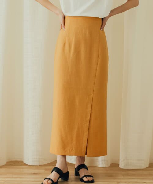 ＊＊SENSE OF PLACE by URBAN RESEARCH / センスオブプレイス バイ アーバンリサーチ スカート | リネンライクスリットタイトスカート（ORANGE）