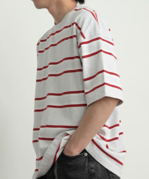 ＊＊SENSE OF PLACE by URBAN RESEARCH / センスオブプレイス バイ アーバンリサーチ Tシャツ | 『ユニセックス』ボーダーヘビーウエイトTシャツ(5分袖)（OTM×RED）