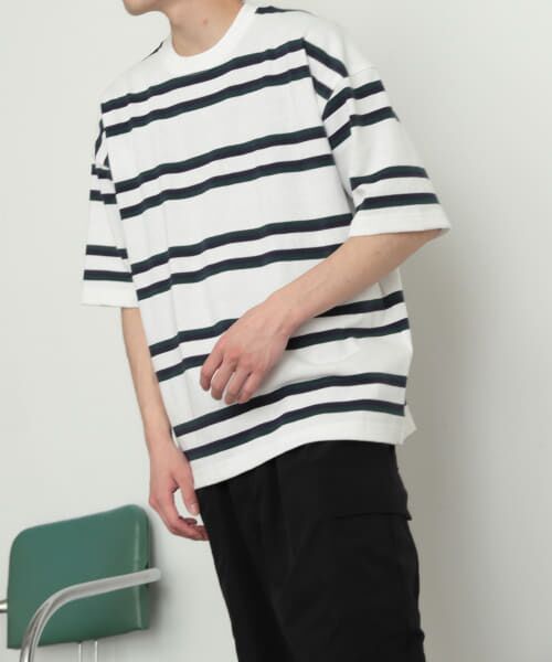 ＊＊SENSE OF PLACE by URBAN RESEARCH / センスオブプレイス バイ アーバンリサーチ Tシャツ | 『ユニセックス』ボーダーヘビーウエイトTシャツ(5分袖)（WHT×MIX）