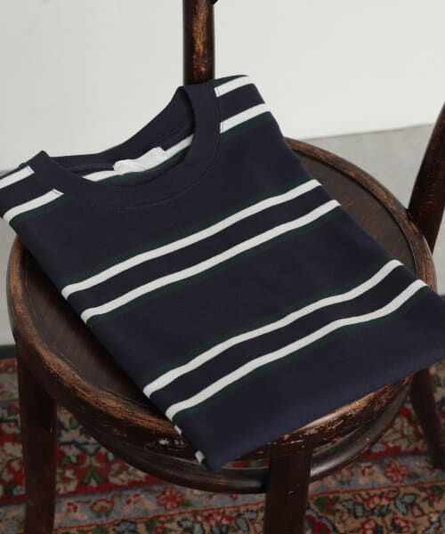 ＊＊SENSE OF PLACE by URBAN RESEARCH / センスオブプレイス バイ アーバンリサーチ Tシャツ | 『ユニセックス』ボーダーヘビーウエイトTシャツ(5分袖)（NVY×GRN）