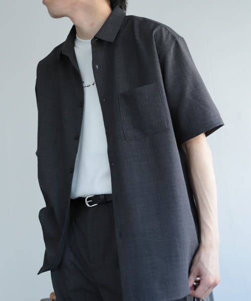 ＊＊SENSE OF PLACE by URBAN RESEARCH / センスオブプレイス バイ アーバンリサーチ シャツ・ブラウス | 『セットアップ対応』『イージーケア』リネンライクレギュラーカラーシャツ(5分袖)（CHARCOAL）