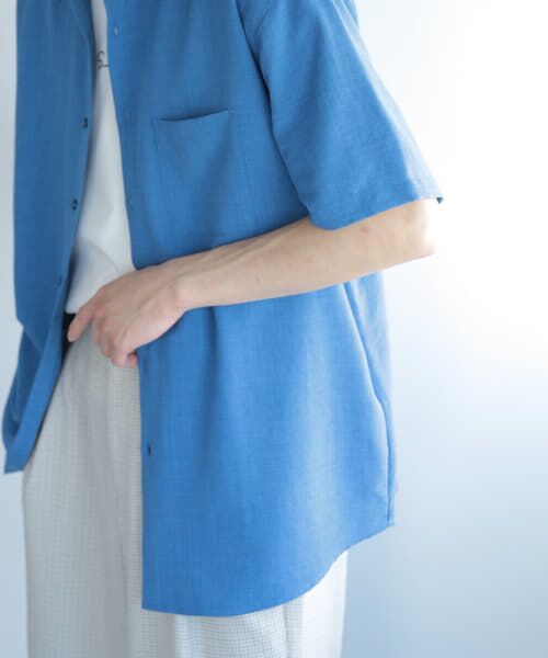 ＊＊SENSE OF PLACE by URBAN RESEARCH / センスオブプレイス バイ アーバンリサーチ シャツ・ブラウス | 『セットアップ対応』『イージーケア』リネンライクレギュラーカラーシャツ(5分袖)（ROYAL BLUE）