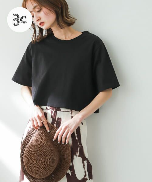 ＊＊SENSE OF PLACE by URBAN RESEARCH / センスオブプレイス バイ アーバンリサーチ Tシャツ | USAコットンクロップドTシャツ(半袖)（BLACK）