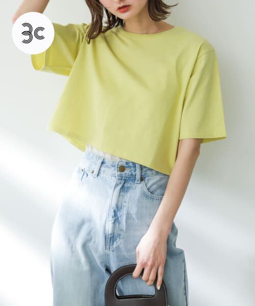 ＊＊SENSE OF PLACE by URBAN RESEARCH / センスオブプレイス バイ アーバンリサーチ Tシャツ | USAコットンクロップドTシャツ(半袖)（YELLOW）