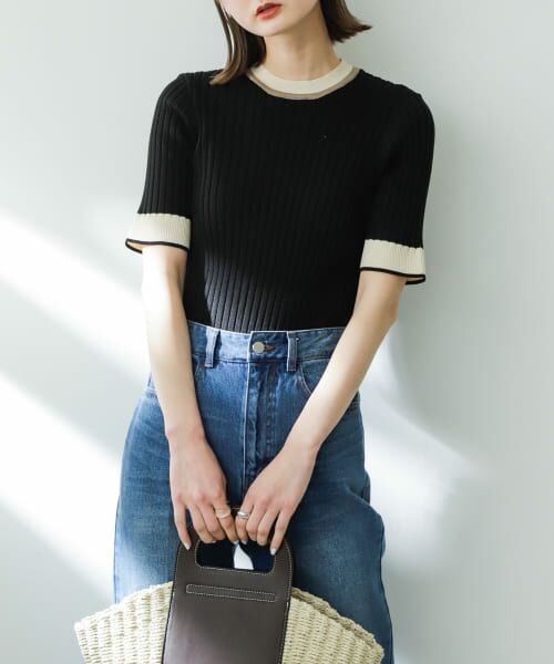 【新品未使用タグ付き】COSTA SERA 半袖ニット 青/白 フリーサイズ セール】 フォックスカシミヤ ニット （ニット・セーター）｜S