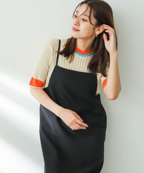 ＊＊SENSE OF PLACE by URBAN RESEARCH / センスオブプレイス バイ アーバンリサーチ ニット・セーター | バイカラーコンパクトセーター(5分袖)（OFF WHITE）