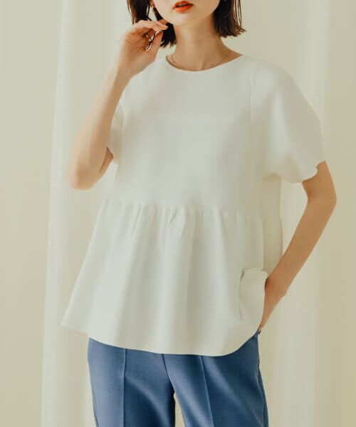 ＊＊SENSE OF PLACE by URBAN RESEARCH / センスオブプレイス バイ アーバンリサーチ ニット・セーター | ボリュームスリーブペプラムセーター（OFF WHITE）