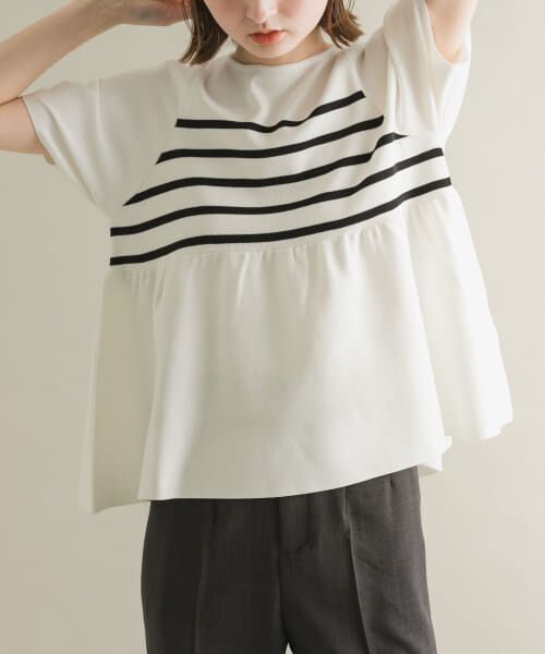 ＊＊SENSE OF PLACE by URBAN RESEARCH / センスオブプレイス バイ アーバンリサーチ ニット・セーター | ボリュームスリーブペプラムセーター（WHT×BLK）