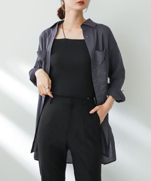 ＊＊SENSE OF PLACE by URBAN RESEARCH / センスオブプレイス バイ アーバンリサーチ シャツ・ブラウス | シアービッグポケットチュニックシャツ（CHARCOAL）