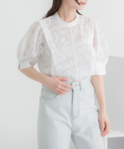 ＊＊SENSE OF PLACE by URBAN RESEARCH / センスオブプレイス バイ アーバンリサーチ シャツ・ブラウス | ジャガードパフスリーブブラウス（OFF WHITE）