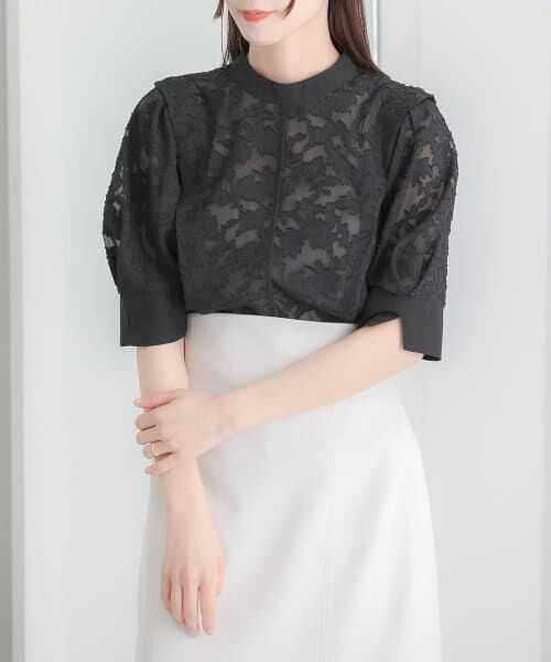 ＊＊SENSE OF PLACE by URBAN RESEARCH / センスオブプレイス バイ アーバンリサーチ シャツ・ブラウス | ジャガードパフスリーブブラウス（BLACK）