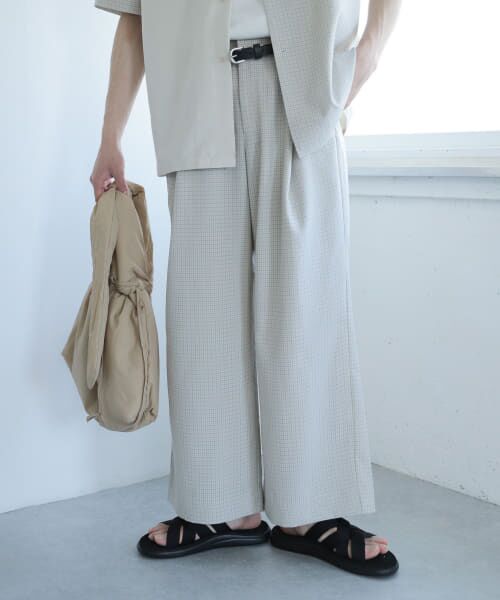 ＊＊SENSE OF PLACE by URBAN RESEARCH / センスオブプレイス バイ アーバンリサーチ その他パンツ | 『セットアップ対応』『イージーケア』チェックリネンライクボリュームワイドパンツ（IVO×GRG）