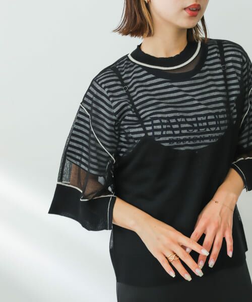 ＊＊SENSE OF PLACE by URBAN RESEARCH / センスオブプレイス バイ アーバンリサーチ ニット・セーター | シアートリミングセーター（BLACK）