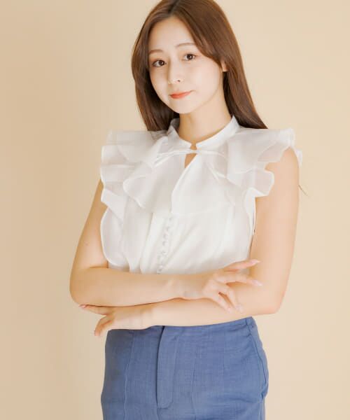 ＊＊SENSE OF PLACE by URBAN RESEARCH / センスオブプレイス バイ アーバンリサーチ シャツ・ブラウス | シアーラッフルブラウス（OFF WHITE）