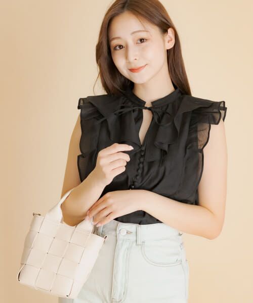 ＊＊SENSE OF PLACE by URBAN RESEARCH / センスオブプレイス バイ アーバンリサーチ シャツ・ブラウス | シアーラッフルブラウス（BLACK）