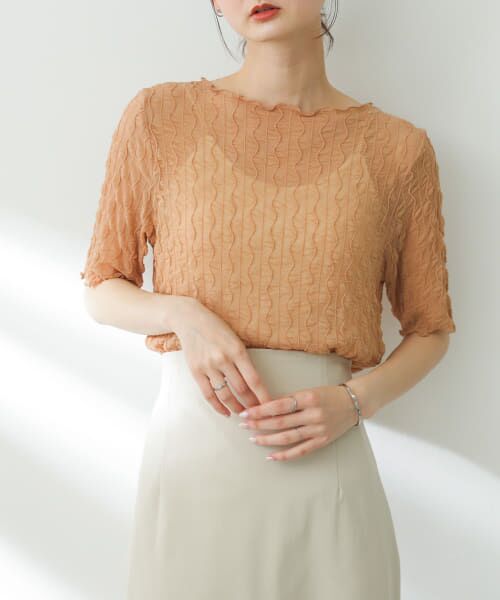 ＊＊SENSE OF PLACE by URBAN RESEARCH / センスオブプレイス バイ アーバンリサーチ Tシャツ | ウェーブパターンシアートップ(5分袖)（BEIGE）