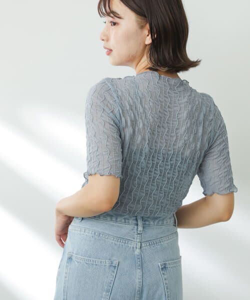 ＊＊SENSE OF PLACE by URBAN RESEARCH / センスオブプレイス バイ アーバンリサーチ Tシャツ | ウェーブパターンシアートップ(5分袖)（L.BLUE）