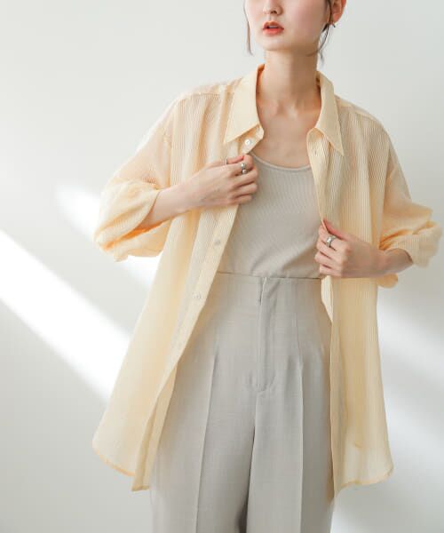 ＊＊SENSE OF PLACE by URBAN RESEARCH / センスオブプレイス バイ アーバンリサーチ シャツ・ブラウス | シアーストライプシャツ（ORG×WHT）