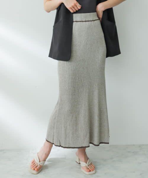 ＊＊SENSE OF PLACE by URBAN RESEARCH / センスオブプレイス バイ アーバンリサーチ スカート | トリミングナローニットスカート（GREIGE）