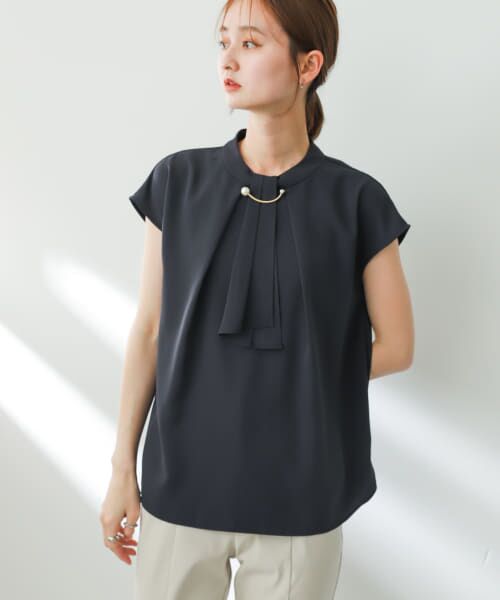 ＊＊SENSE OF PLACE by URBAN RESEARCH / センスオブプレイス バイ アーバンリサーチ シャツ・ブラウス | フレンチスリーブボウタイブラウス（NAVY）