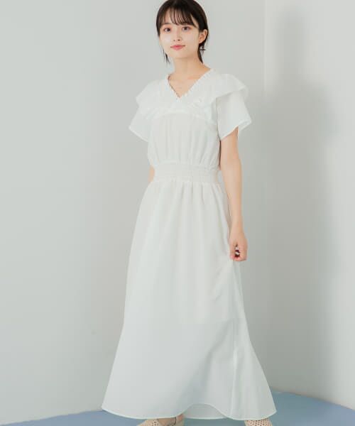 ＊＊SENSE OF PLACE by URBAN RESEARCH / センスオブプレイス バイ アーバンリサーチ ワンピース | 2WAYシャーリングフリルワンピース（WHITE）