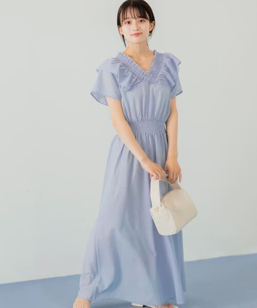 ＊＊SENSE OF PLACE by URBAN RESEARCH / センスオブプレイス バイ アーバンリサーチ ワンピース | 2WAYシャーリングフリルワンピース（L.BLUE）