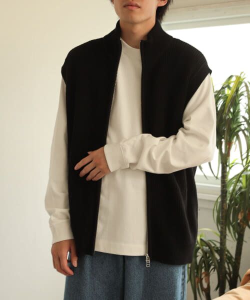 ＊＊SENSE OF PLACE by URBAN RESEARCH / センスオブプレイス バイ アーバンリサーチ ベスト | 『ユニセックス』ドライバーズニットベスト（BLACK）