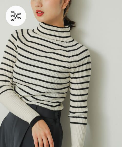 ＊＊SENSE OF PLACE by URBAN RESEARCH / センスオブプレイス バイ アーバンリサーチ ニット・セーター | 『一部WEB限定』ストレッチリブハイネックセーター（WHT×BLK）