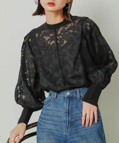 ＊＊SENSE OF PLACE by URBAN RESEARCH / センスオブプレイス バイ アーバンリサーチ シャツ・ブラウス | ジャガードブラウス（BLACK）