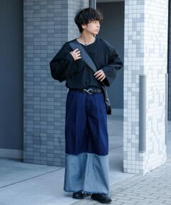 『わたべ×SOP』キリカエフリンジデニムワイドパンツ