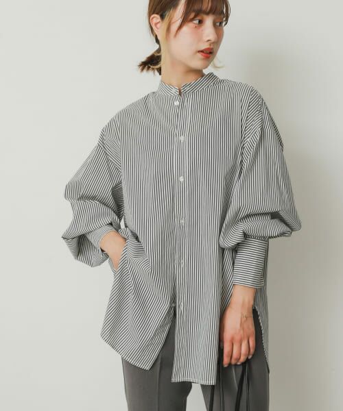 ＊＊SENSE OF PLACE by URBAN RESEARCH / センスオブプレイス バイ アーバンリサーチ シャツ・ブラウス | カラーコクーンスリーブシャツ（BLK×IVO）