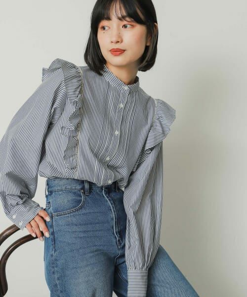 bibiy ストライプ フリル Tシャツ　ブルー 71HVhL0GkRL._UF350,350_QL50_.jpg