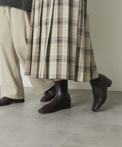 ＊＊SENSE OF PLACE by URBAN RESEARCH / センスオブプレイス バイ アーバンリサーチ ブーツ（ショート丈） | 『4サイズ展開』『晴雨兼用』スクエアトウセンターシームストレッチローブーツ（BROWN）