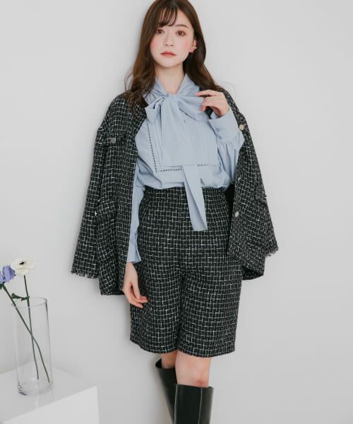 ＊＊SENSE OF PLACE by URBAN RESEARCH / センスオブプレイス バイ アーバンリサーチ ショート・ハーフ・半端丈パンツ | ツィードバミューダパンツ（BLACK）