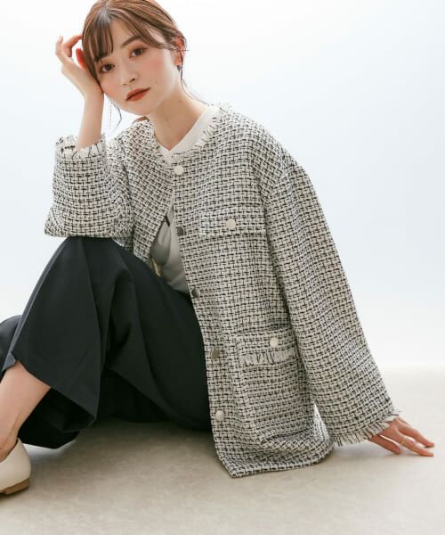 ＊＊SENSE OF PLACE by URBAN RESEARCH / センスオブプレイス バイ アーバンリサーチ ノーカラージャケット | ツィードノーカラージャケット（OFF WHITE）