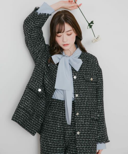 ＊＊SENSE OF PLACE by URBAN RESEARCH / センスオブプレイス バイ アーバンリサーチ ノーカラージャケット | ツィードノーカラージャケット（BLACK）