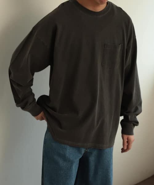 ＊＊SENSE OF PLACE by URBAN RESEARCH / センスオブプレイス バイ アーバンリサーチ Tシャツ | フェードルーズポケットロングスリーブTシャツ（BLACK）
