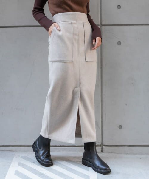 ＊＊SENSE OF PLACE by URBAN RESEARCH / センスオブプレイス バイ アーバンリサーチ スカート | 『TALLサイズ/WEB限定』ジャージメルトンアウトポケットスカート（BEIGE）