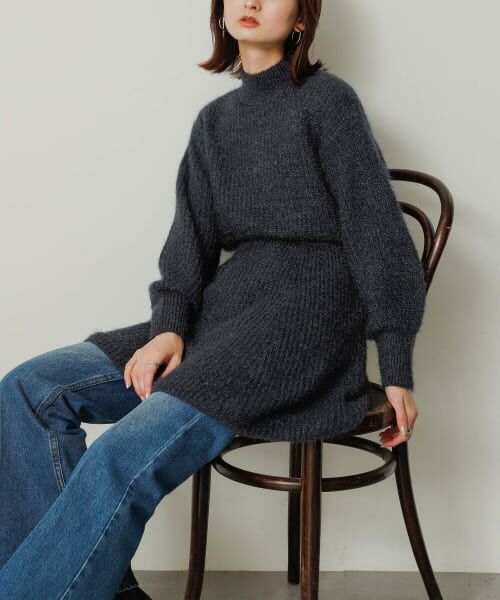 ＊＊SENSE OF PLACE by URBAN RESEARCH / センスオブプレイス バイ アーバンリサーチ ワンピース | ウエストマークニットワンピース（NAVY）