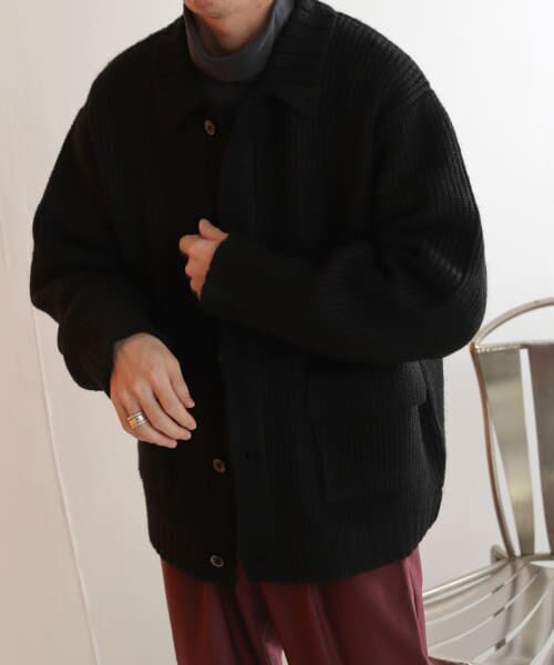 ＊＊SENSE OF PLACE by URBAN RESEARCH / センスオブプレイス バイ アーバンリサーチ カーディガン・ボレロ | アゼアミダブルポケットカーディガン（BLACK）