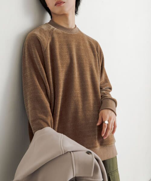 ＊＊SENSE OF PLACE by URBAN RESEARCH / センスオブプレイス バイ アーバンリサーチ スウェット | カットコーデュロイラグランスウェットシャツ（BEIGE）