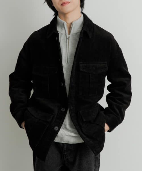 ＊＊SENSE OF PLACE by URBAN RESEARCH / センスオブプレイス バイ アーバンリサーチ ミリタリージャケット・コート | 『セットアップ対応』 ヘビーコーデュロイBDUジャケット（BLACK）