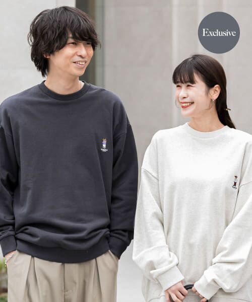 ＊＊SENSE OF PLACE by URBAN RESEARCH / センスオブプレイス バイ アーバンリサーチ スウェット | 『別注』『ユニセックス』TeddyBear×SOP　テディベアスウェットシャツ（CHARCOAL）