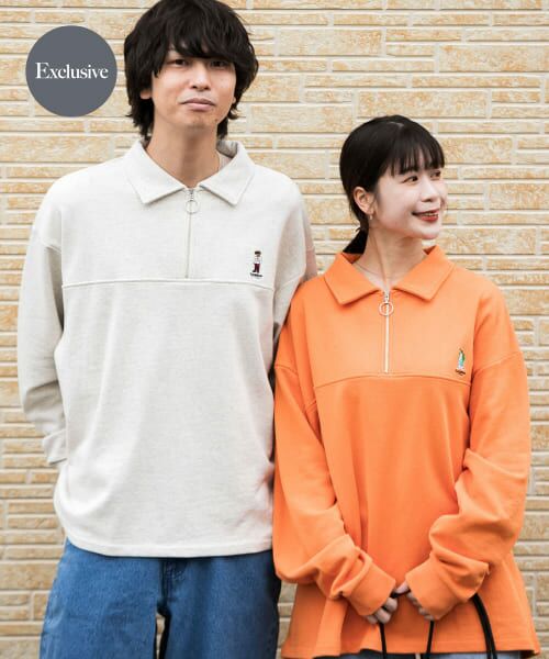 ＊＊SENSE OF PLACE by URBAN RESEARCH / センスオブプレイス バイ アーバンリサーチ スウェット | 『別注』『ユニセックス』TeddyBear×SOP　テディベアハーフZIPスウェット（OATMEAL）