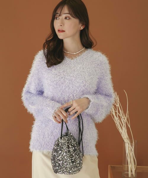 ＊＊SENSE OF PLACE by URBAN RESEARCH / センスオブプレイス バイ アーバンリサーチ ニット・セーター | Vネックラメフリンジセーター（LILAC）